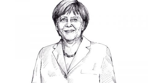 Lächelnde Angela Merkel gezeichnet